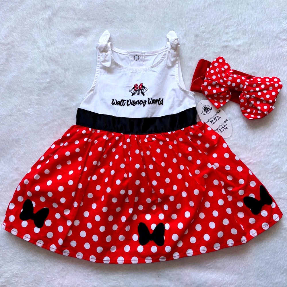 Disney Minnie Mouse Polka Dot Dress Headband Diaper Cover Set 6M